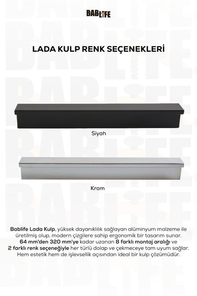 bablife Lada Alüminyum 192mm Siyah Lüks Çekmece Dolap Mobilya Kulpları