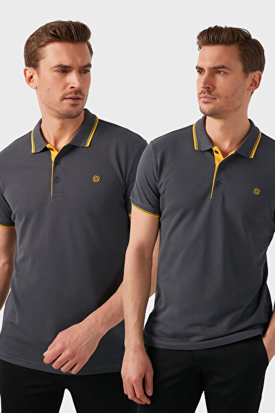 Buratti Βαμβακερό T-shirt με κουμπιά και γιακά πόλο, κανονική εφαρμογή, 2 τεμ...