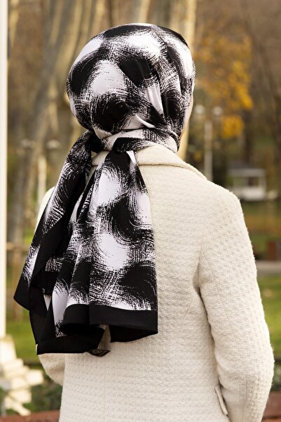 Vissona Crepe Geometric Patterned Black - White Colored 75X195 Non-Shedding S...