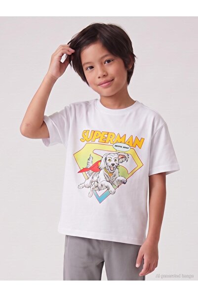 Superman Tricou Superman Crypto cu imprimeu pentru copii 6-9 ani - Alb