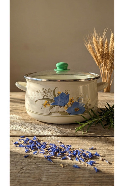 qussine Enameled Yogurt Pot Curved Pot 24 Cm 5 Liter Yellow
