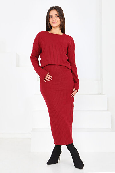 TOFİSA Set bluză și fustă interlock - 27814-BORDO