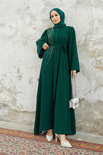 VAVİNOR Viona Stoned Abaya - Smarald