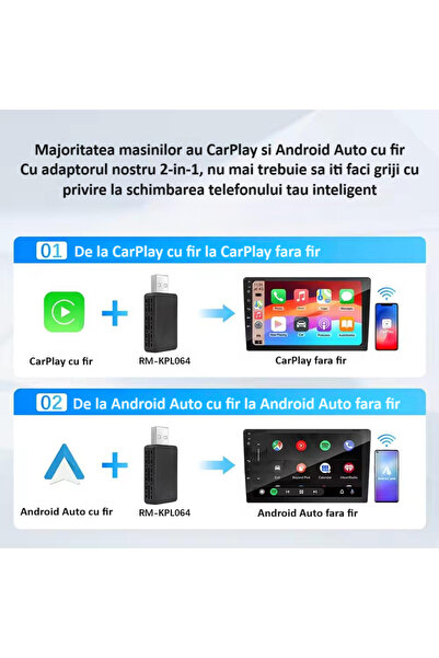 zyteq Adaptor wireless ZYTEQ® Q1M 2-în-1 CarPlay și Android Auto, WiFi 5GHz, ...