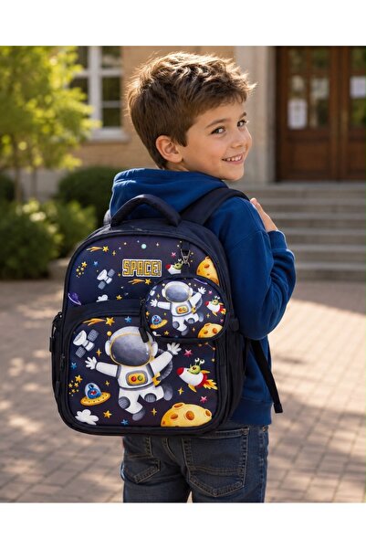WMİLANO Astronaut Themed Navy Blue Nursery Preschool Boy Kindergarten Bag Bac...