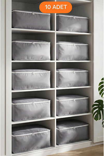 EVSELLA 10'lu Set - Antrasit Büyük Boy Baza Altı & Çekyat Altı Hurç (60 x 40 ...