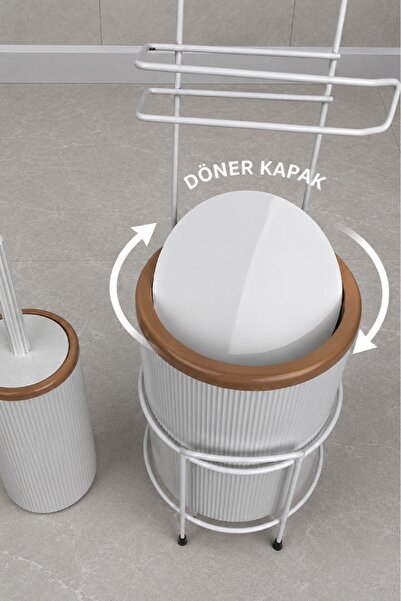 decorev Modern Banyo Seti – Kapaklı Çöp Kovası, Tuvalet Kağıtlığı ve WC Fırçası | Minimal Tasarım