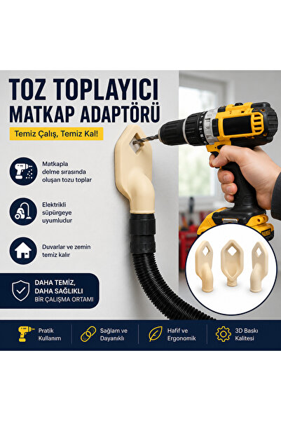Atlas Lab Toz Toplayıcı Matkap Adaptörü | Elektrikli Süpürge Uyumlu Delme Aparatı 3D Baskı