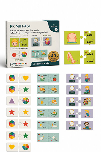 Zenorius Joc Educativ 4 în 1 “Primii Pasi”, Partile Corpului, Cat este Ceasul...