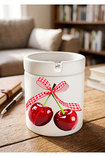 Eylül Design Cherry Printed Special Design Printed Ceramic Ashtray Odorless A...