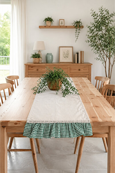 KaiHome Raw Linen Frilly Lace Detailed Rectangular Runner 50X150Cm