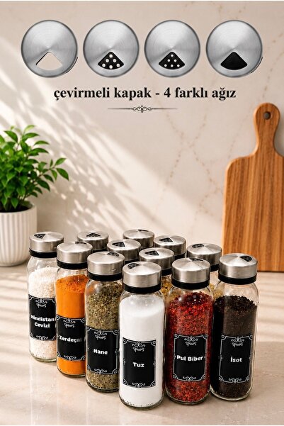 LİNGO HOME 12 Pieces Lidi Stainless Steel Salt and Spice Shakers with Metal L...