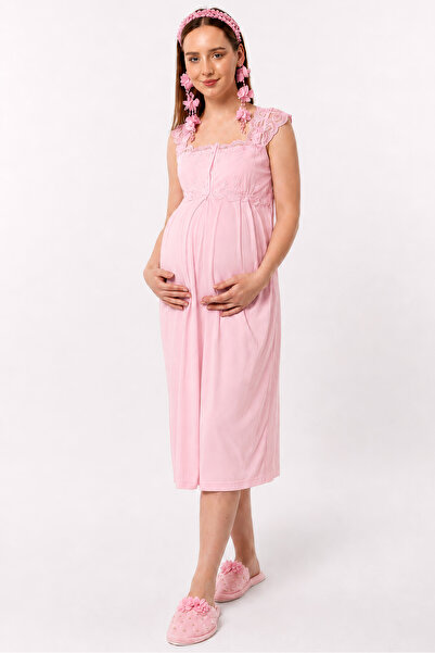 ByLohusa Cotton Comfortable Cut Maternity Nightgown with Breastfeeding Featur...