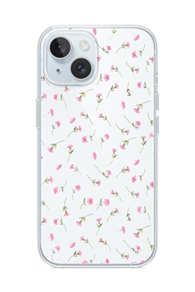 3GEN CASE İphone 15 Uyumlu Tatlı Çiçekler Desenli Şeffaf Silikon Kılıf