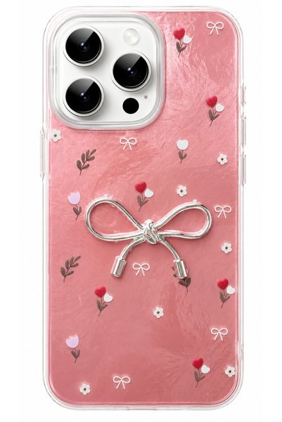 HyperAge iPhone 14 Pro Max Case with Marbling Effect, 3D Bow and Floral Patte...