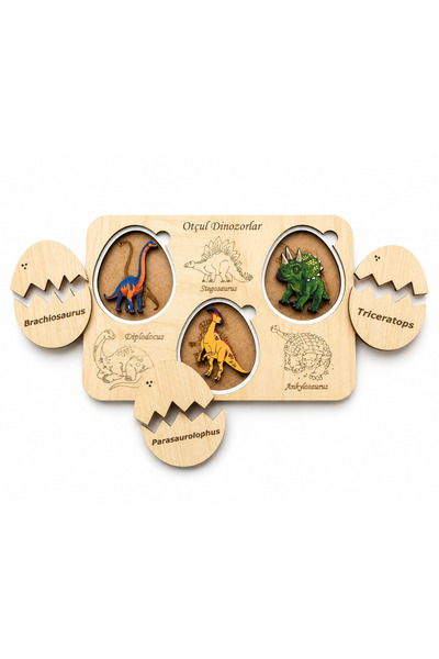 ERG Ahşap Katmanlı Otçul Dinozorlar Yapbozu - Montessori Eğitici Oyuncak Fosi...