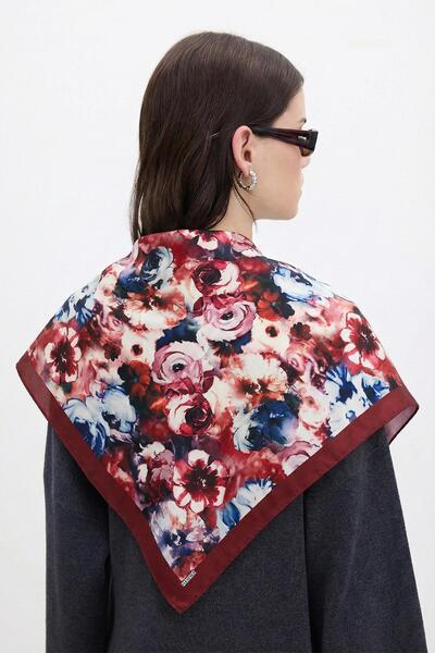HAWWA Eșarfă din satin cu model Claret Red Garden