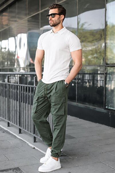 Madmext Kaki Kargo džep muške Jogger pantalone 6812