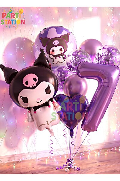 Parti Station Sanrio Kuromi 7 Yaş Mor Renk Balon Set Anime Hello Kitty Kuromi...