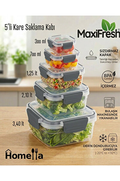 MAXİFRESH مجموعة حاويات تخزين مربعة الشكل مانعة للتسرب مع قفل، منظم للمطبخ، م...