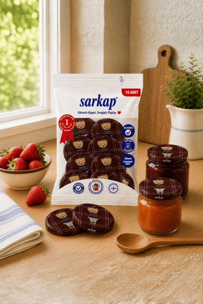 Sarkap Hijyenik Paketli 10 Adet Kavanoz Kapağı – Yılbaşı Seri – Ekose Teddy K...