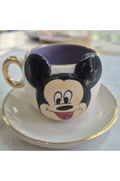 BSK Ceramics Handmade Mickey Mouse Kahve Fincanı Mürdüm