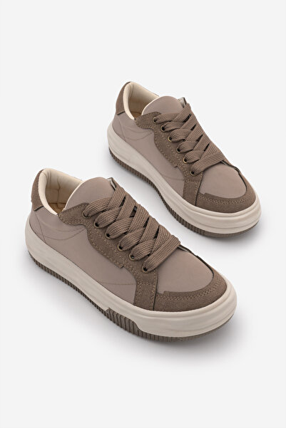 Marjin Women's Sneaker Thick Sole Lace-Up Sports Shoes Sifaz Mink Satin