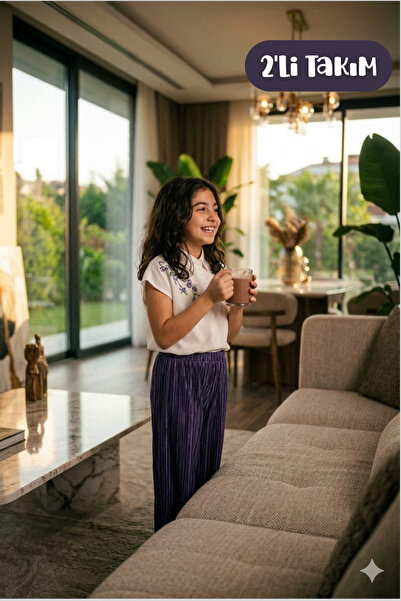 Hilal Akıncı Kids Kız Çocuk Nakış Detaylı Beyaz Gömlek Rahat Kalıp Bol Paça P...