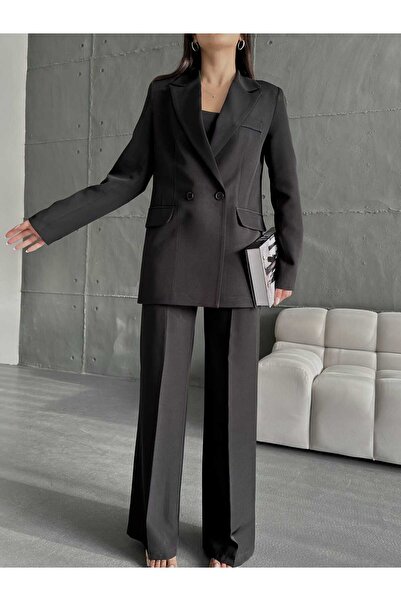 MYGİYİMİSTANBUL BLAZER CEKET PALAZZO PANTOLON TAKIM