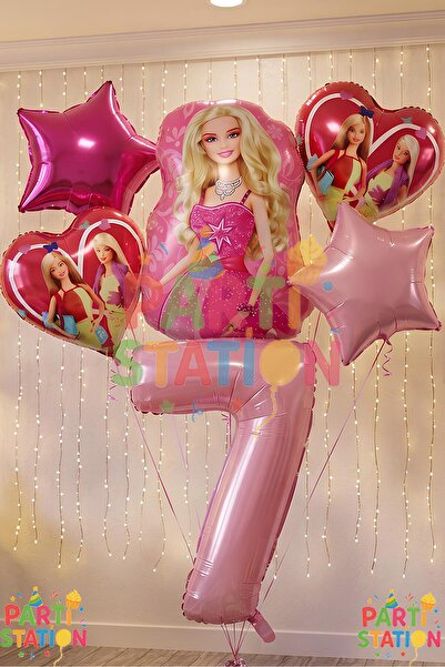 Parti Station Barbie Folyo Balon Set Barbie Kalp Pembe 7 Yaş Balon Set Barbie...