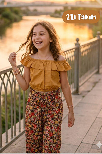 Hilal Akıncı Kids Bluză colorată pentru fete, pantaloni cu modele florale, se...