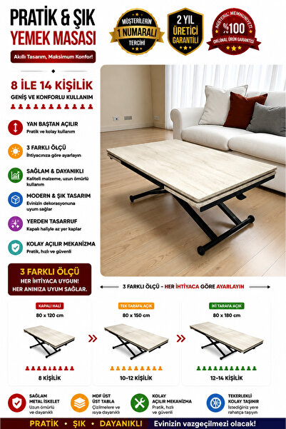 SEHPAM AKILLI Yan Baştan Açılır Akıllı Yemek Masası Oval Mdf Tabla Alt Mekani...