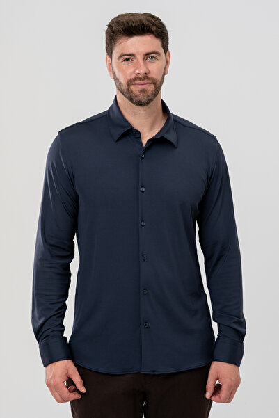 Twn Cămașă tricotată bleumarin slim fit