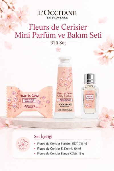 L'Occitane Fleurs de Cerisier Mini Parfüm ve Vücut Bakım Seti, 3'lü Set