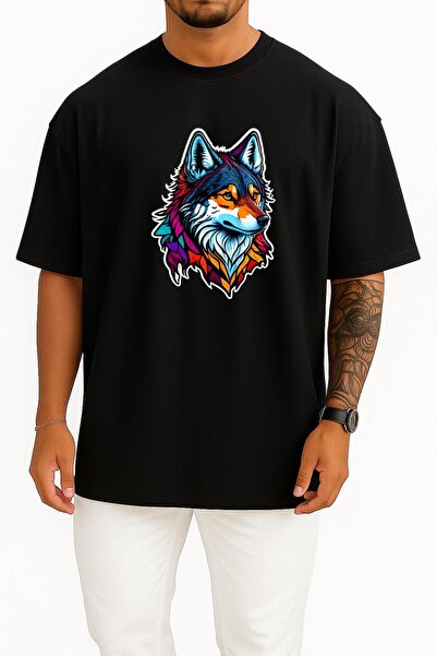 Bahriyeli Collection Oversize Wolf Face Logo Mascot Unisex T-Shirt with Chest...