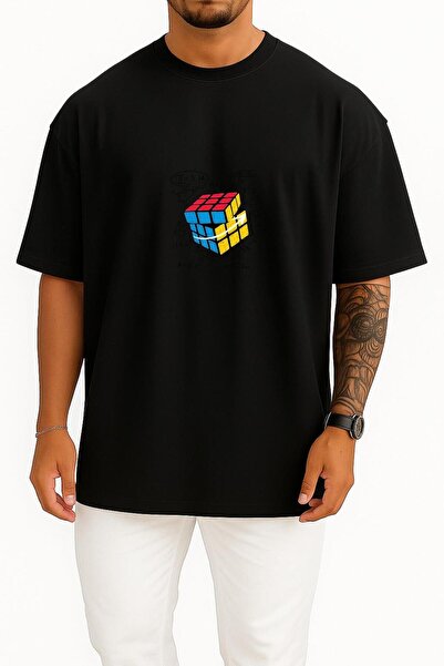 Bahriyeli Collection Oversized Rubik's Cube Chest Printed Unisex T-Shirt