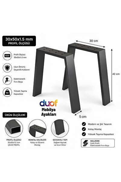 DUOF Metal Bank Sehpa Orta Sehpa Ayağı 2 Adet Ayak 42 cm Mobilya Ayağı
