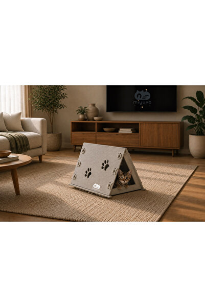 Keçe Kedi Evi – Demonte, Yıkanabilir, Taşınabilir Kedi Kulübesi –iskandinav Bej