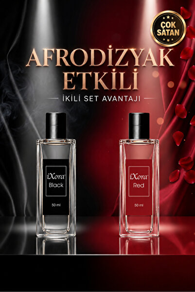 ixora Erkek Black Parfüm 50 ml Kadın Red Parfüm 50 ml 2li Hediye Seti