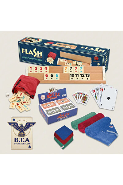 Star Oyun Aletleri STAR FLASH AHŞAP OKEY + İSKAMBİL + OKEY MASA ÖRTÜSÜ SET