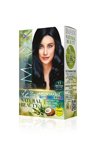 MAXX DELUXE Natural Beauty Amonyaksız Set Saç Boyası 1.1 Mavi Siyah
