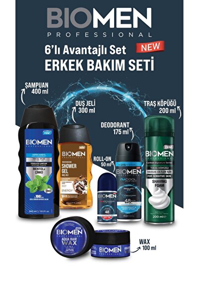 Biomen Erkek Bakım Seti, Şampuan, Wax, deodorant, Tıraş Köpüğü, Duş Jeli, Rol...