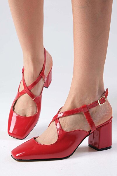 Mio Gusto Γυναικεία παπούτσια με τακούνι Catalina Red Color Open Back Blunt Toe