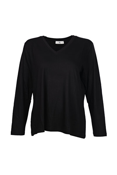 Faik Sönmez Tricou minimalist cu mânecă lungă cu decolteu în V oversize pentr...
