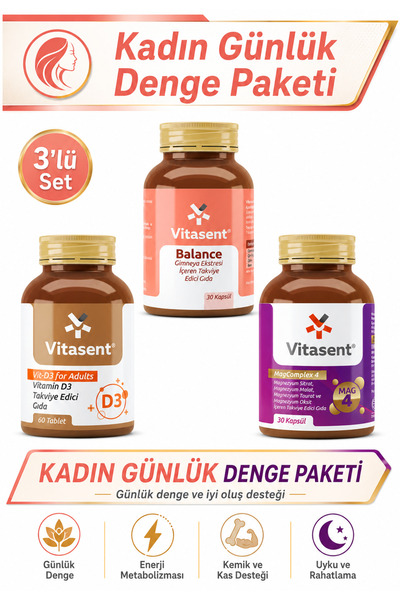 VİTASENT 3'lü Kadın Günlük Denge Paketi – Balance Desteği + Vitamin D3 1000 I...
