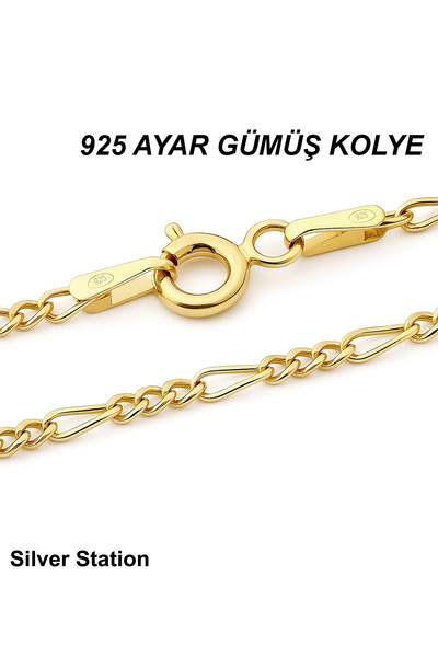 Silver Station Altın Renk Gümüş Kolye, Zarif Gold Zincir Kolye 40-45-50-55-60...