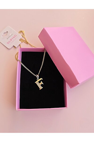 MİLUNXTE Xuping F Harfli Kadın Gold Renk Zirkon Taşlı Çelik Harf Kolye