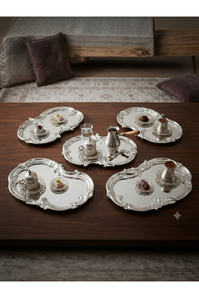 Elzemm store 6 ADET PASLANMAZ ÇELİK ARTNOVA İŞLEMELİ DESEN SUNUM TEPSİSİ