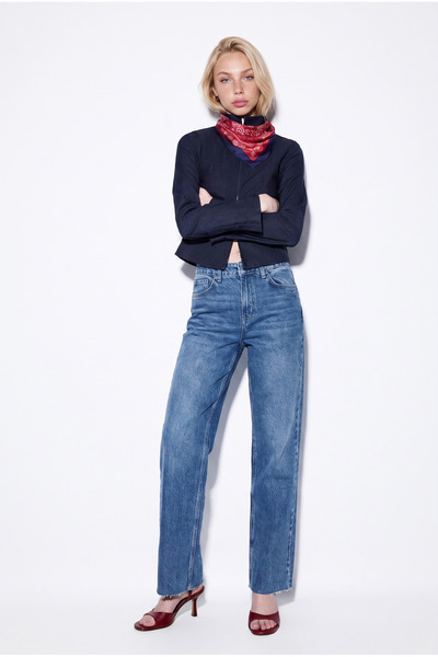 Respire Γυναικείο D96 Straight Crop Jean Σκούρο Μπλε