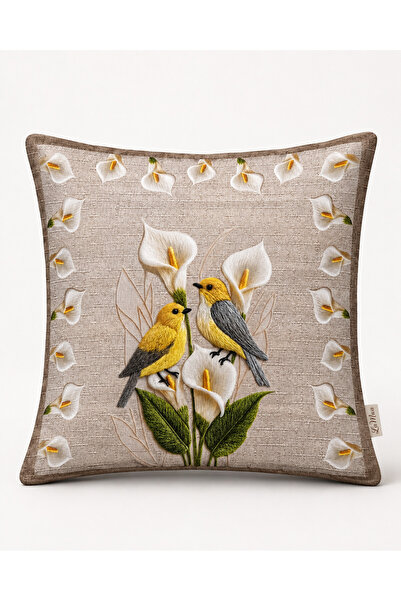 LAMUA HOME Lily Kuş ve Çiçek Desenli Dekoratif Kırlent Kılıfı 40x40 cm